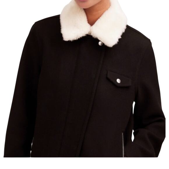 Madewell Wm's Sherpa-Collar Wool Moto Asymmetric Zip-Front Jacket Sz S MSRP $268 - Picture 2 of 6